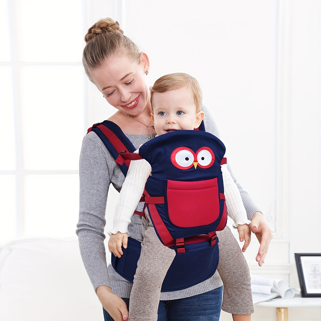 3-in-1 Ergonomic Baby Carrier with Hip Seat, Adjustable Newborn to Toddler Carrier, Phthalate-Free Cotton Material, Multifunctional Infant Sling for Breastfeeding, 0-3 Years - Multi-Size