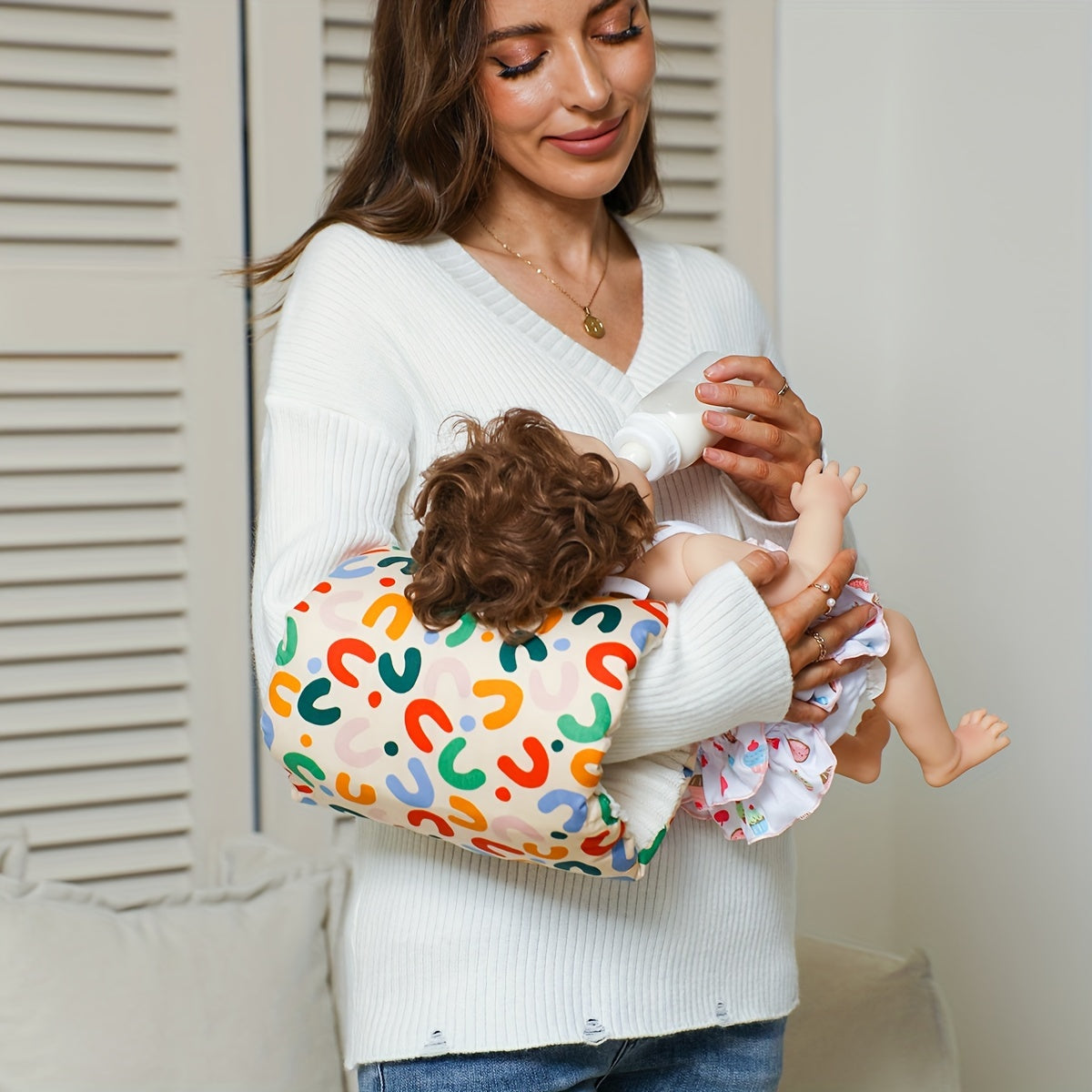 Walleaf Baby Nursing Arm Pillow, Extra Soft Breastfeeding Support Cradle Cushion, Portable Cotton Infant Feeding Pillow, Hand Washable, Head Support for 0-3 Years Old