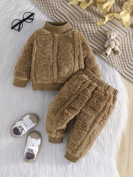 Ensemble sweat-shirt à manches longues et pantalon en peluche confortable pour bébé