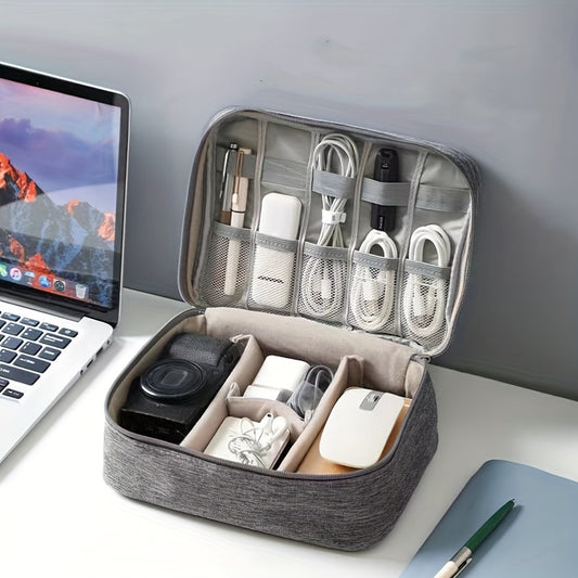 Polyamide Cable Organizer Bag - Electronic Accessories Case for Office and Travel, Dual-Layer Cord Storage Organizer with Charging Cable Management - Dust Proof Wire Organizing Pouch, Suitable for Office Use, Picnics, Gifts (