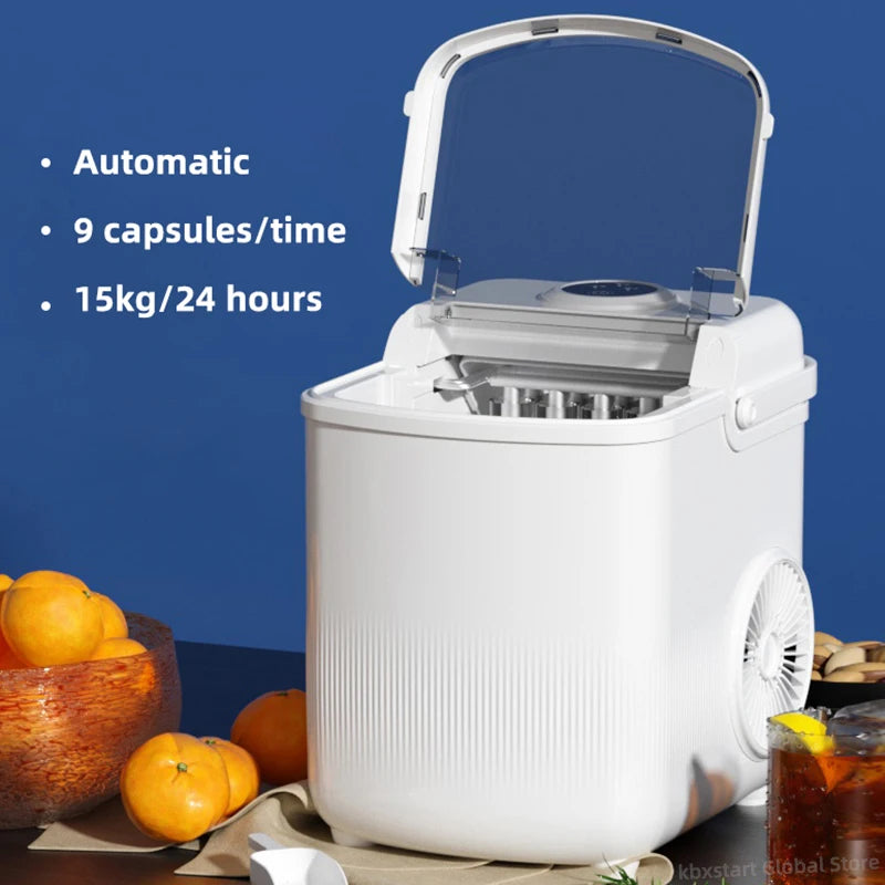 Automatic Ice Maker Commercial 15kg Ice Cube Maker Household Small Dormitory Students Intelligent Round Ice Making Machine 220V