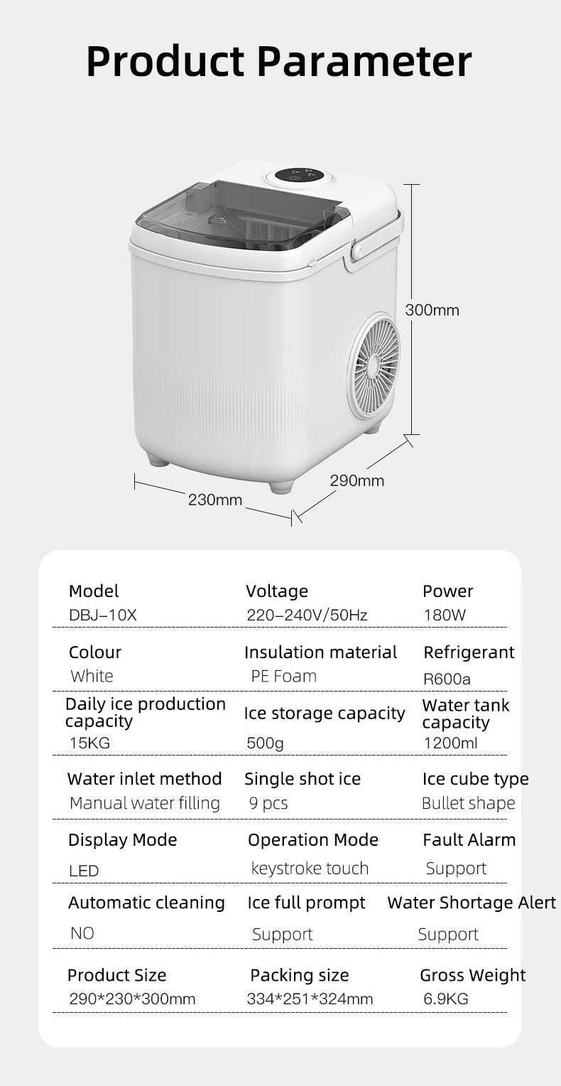 Automatic Ice Maker Commercial 15kg Ice Cube Maker Household Small Dormitory Students Intelligent Round Ice Making Machine 220V