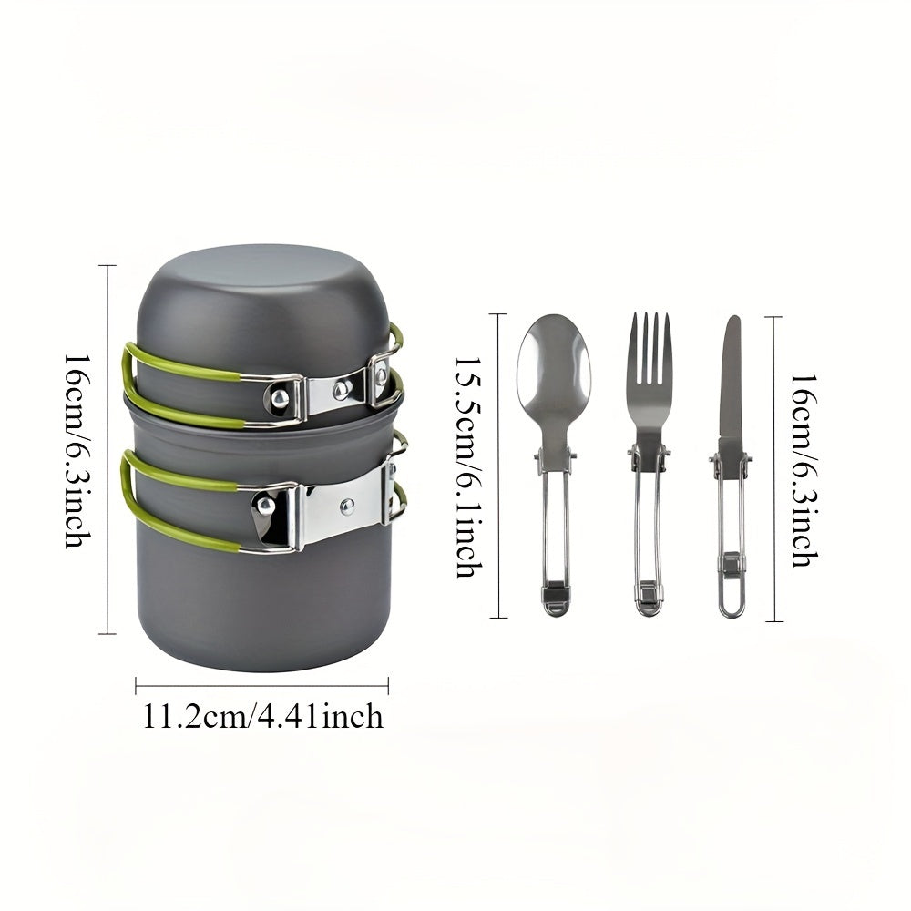 1pc Camping Cookware Kit With Stainless Steel Forks Knives Spoons For Outdoor Camping, Picnic, Travel, Cooking