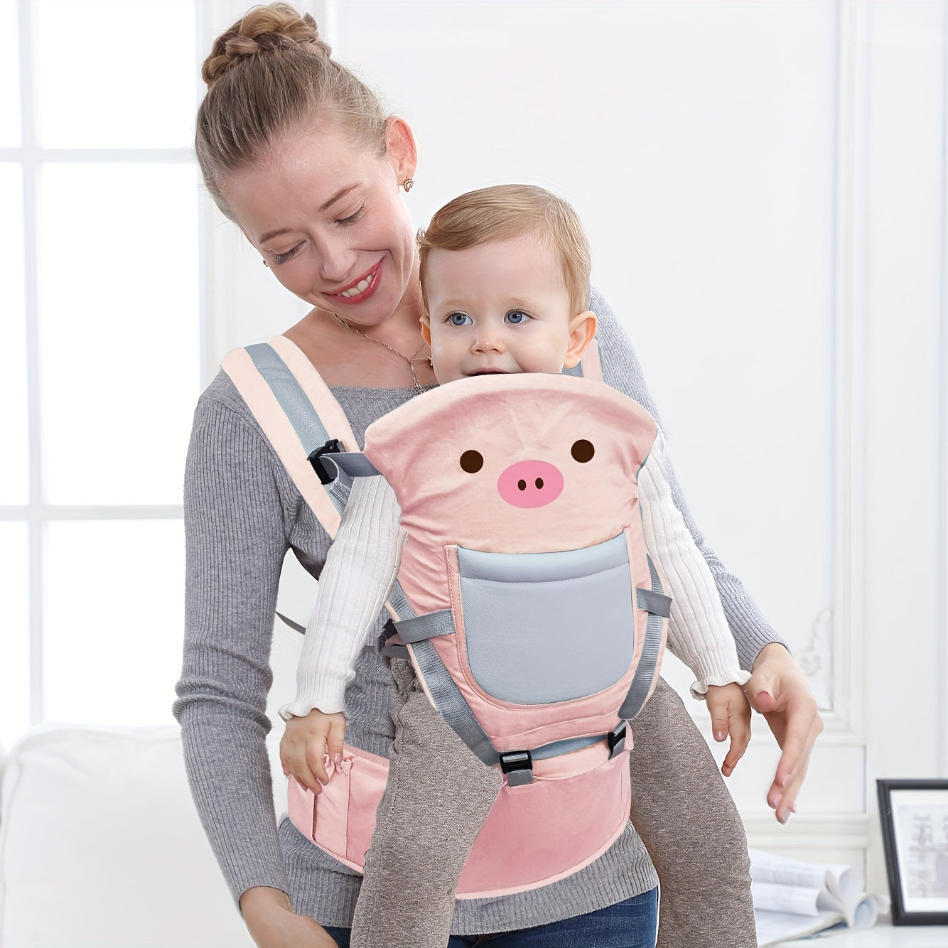 3-in-1 Ergonomic Baby Carrier with Hip Seat, Adjustable Newborn to Toddler Carrier, Phthalate-Free Cotton Material, Multifunctional Infant Sling for Breastfeeding, 0-3 Years - Multi-Size